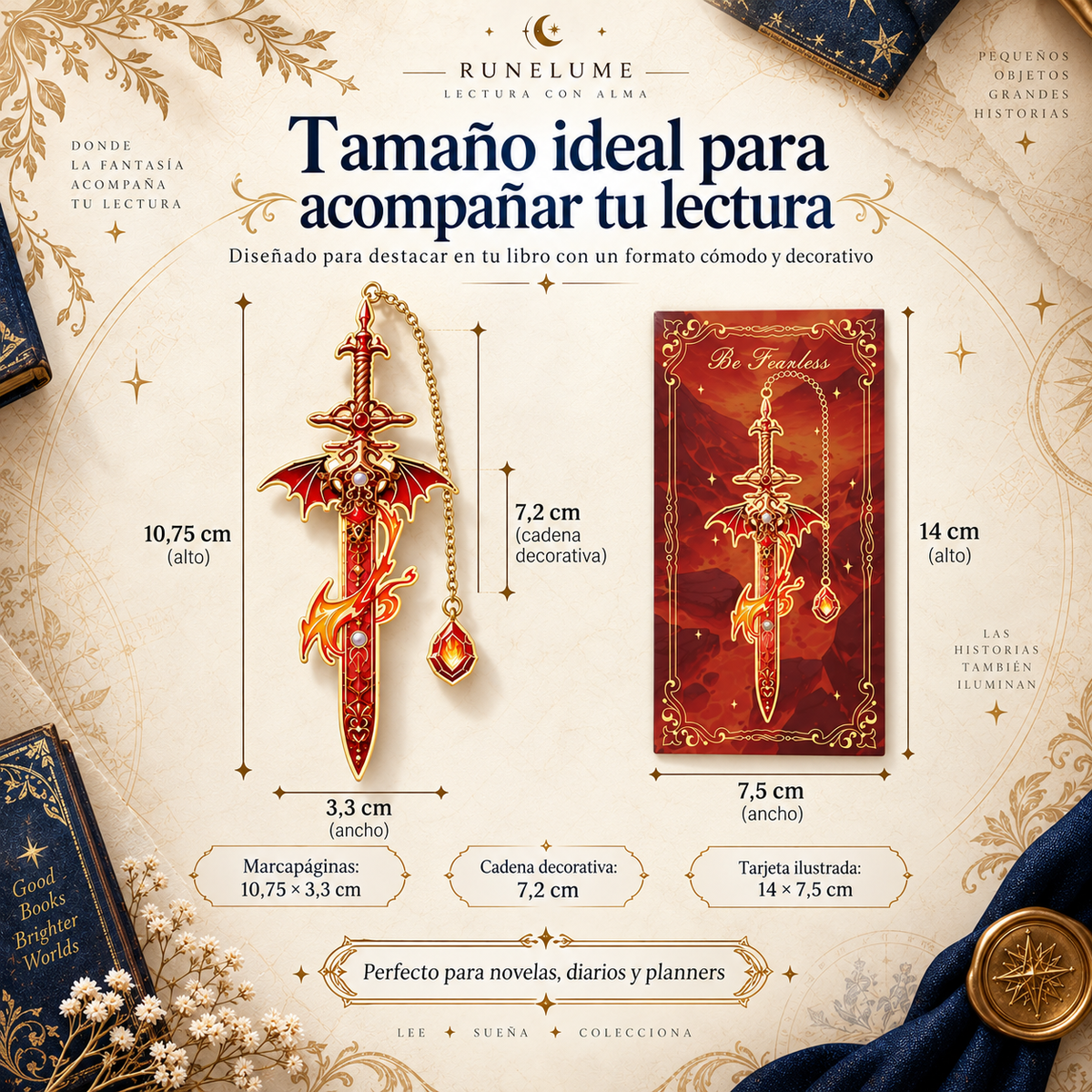 Espadas de Runelume | Set de 4 Marcapáginas Metálicos de Fantasía